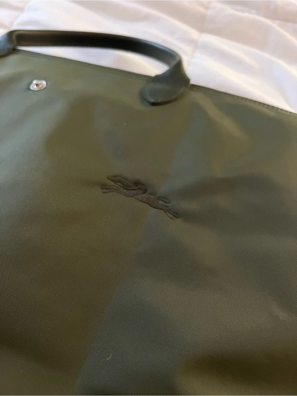 Longchamp Olive Green Nylon XL Duffle with Dark Leather Trim